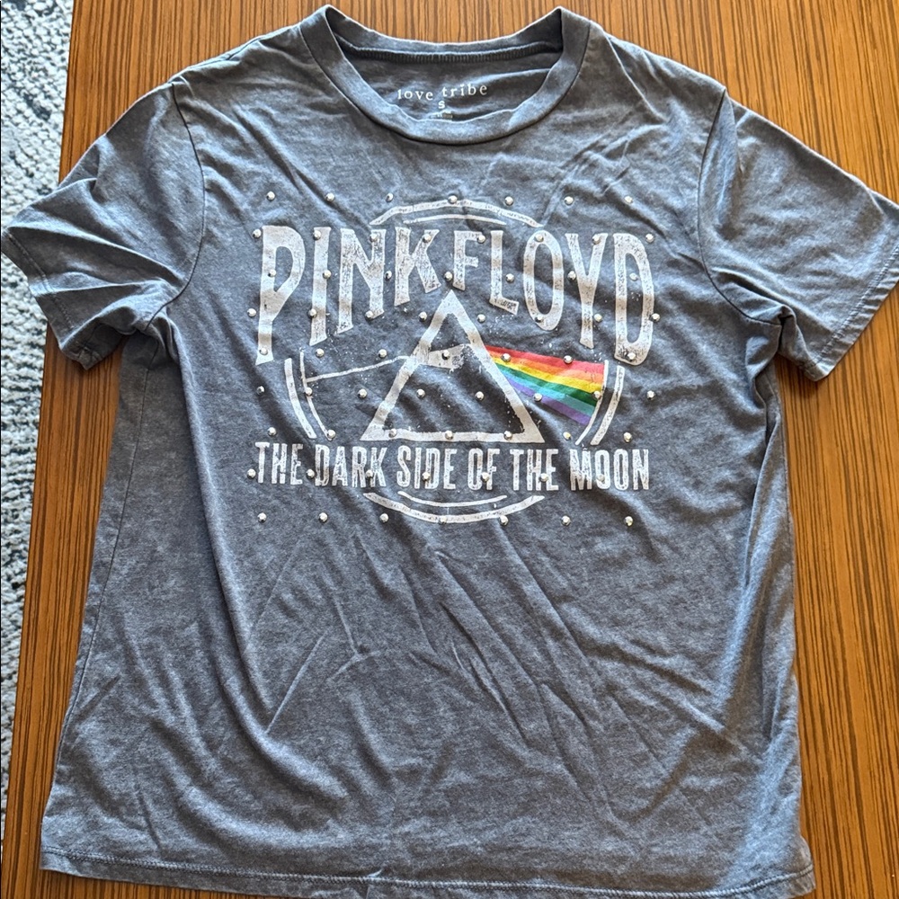 Love Tribe Gray Pink Floyd Tee with Rainbow Prism